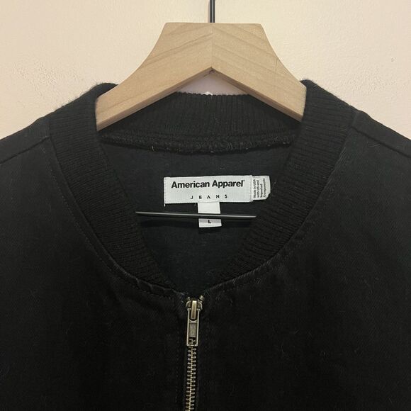 American Apparel Women's Black Bomber Jacket 100% Cotton Size Large - Picture 3 of 8
